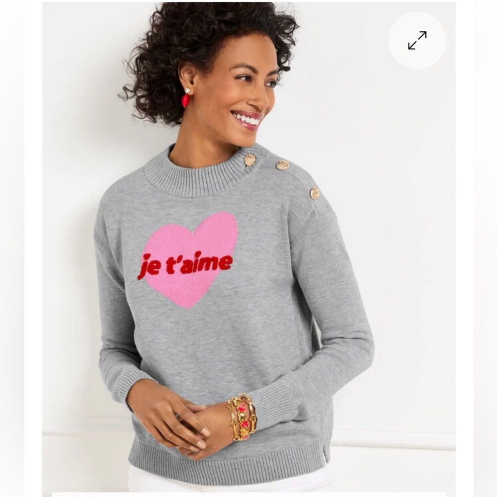 Talbots je taime valentines Light Gray Sweater with Pink Heart